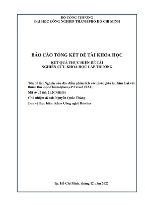 Nghiên cứu đặc điểm phân tích các phức giữa ion kim loại với thuốc thử 2 2 thiazolylazo p cresol tac