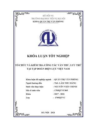 Khóa luận tổ chức và kiểm tra công tác văn thư lưu trữ tại tập đoàn điện lực việt nam