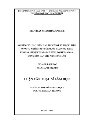 Luận văn thạc sĩ hay nghiên cứu đặc điểm cấu trúc một số trạng thái rừng tự nhiên tại vườn quốc gia phou khao khouay huyện thapabat tỉnh bolikhamxay cộng hòa dân chủ nhân dân lào