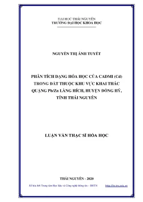 Luận văn thạc sĩ hay phân tích dạng hóa học của cadmi cd trong đất thuộc khu vực khai thác quặng pb zn làng hích huyện đồng hỷ tỉnh thái nguyên