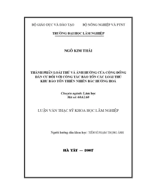 Luận văn thạc sĩ hay thành phần loài thú và ảnh hưởng của cộng đồng dân cư đối với công tác bảo tồn các loài thú khu bảo tồn thiên nhiên bắc hướng hóa tỉnh quảng trị