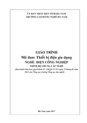 Giáo trình mô đun thiết bị điện gia dụng nghề điện công nghiệp trình độ trung cấp