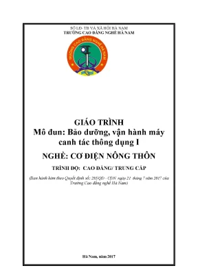 Giáo trình mô đun bảo dưỡng vận hành máy canh tác thông dụng i nghề cơ điện nông thôn