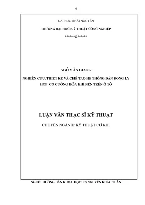 Luận văn thạc sĩ hay nghiên cứu thiết kế và chế tạo hệ thống dẫn động ly hợp có cường hóa khí nén trên ô tô
