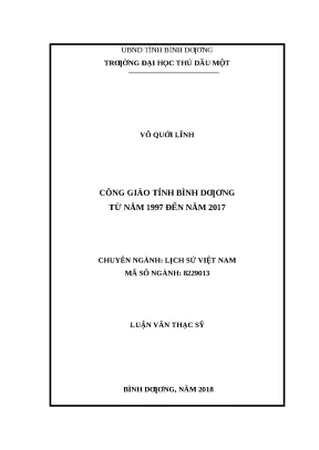Luận văn thạc sỹ công giáo tỉnh bình dƣơng từ năm 1997 đến năm 2017 2