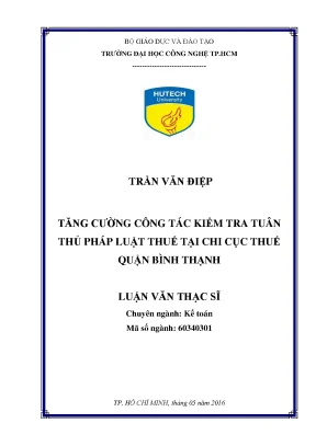 Luận văn thạc sĩ kế toán tăng cường công tác kiểm tra tuân thủ pháp luật thuế tại chi cục thuế quận bình thạnh
