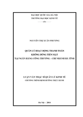 Luận văn thạc sĩ hay quản lý hoạt động thanh toán không dùng tiền mặt tại ngân hàng công thương chi nhánh hà tĩnh