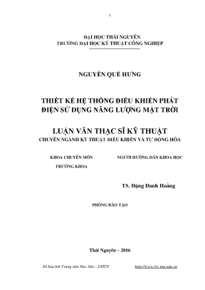 Luận văn thạc sĩ hay thiết kế hệ thống điều khiển phát điện sử dụng năng lượng mặt trời