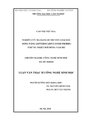 Luận văn thạc sĩ hay nghiên cứu đa dạng di truyền loài dầu song nàng diptercarpus dyeri pierre ở rừng nhiệt đới đông nam bộ