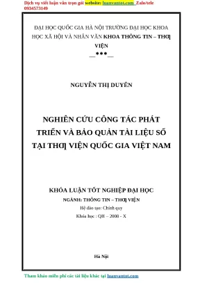 Nghiên cứu công tác phát triển và bảo quản tài liệu số tại thư viện quốc gia việt nam khóa luận tốt nghiệp đại học