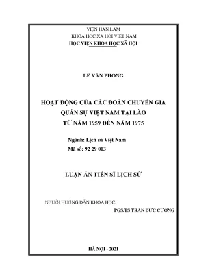 Luận án tiến sĩ hoạt động của các đoàn chuyên gia quân sự việt nam tại lào từ năm 1959 đến năm 1975