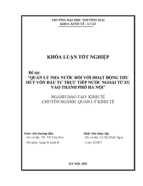 Khóa luận quản lý nhà nước đối với hoạt động thu hút vốn đầu tư trực tiếp nước ngoài từ eu vào thành phố hà nội