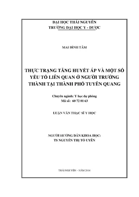 Luận văn thạc sĩ hay thực trạng tăng huyết áp và một số yếu tố liên quan ở người trưởng thành tại thành phố tuyên quang