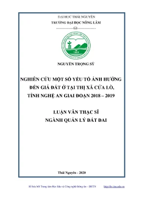 Luận văn thạc sĩ hay nghiên cứu một số yếu tố ảnh hưởng đến giá đất ở tại thị xã cửa lò tỉnh nghệ an giai đoạn 2018 2019