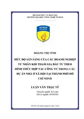 Luận văn thạc sĩ kế toán mức độ sẵn sàng của các doanh nghiệp tư nhân khi tham gia đầu tư theo hình thức hợp tác công tư trong các dự án nhà ở xã hội tại thành phố hồ chí minh