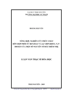 Luận văn thạc sĩ hay tổng hợp nghiên cứu phức chất hỗn hợp 2 phối tử benzoat và 2 2 dipyridyl n n đioxit của một số nguyên tố đất hiếm nhẹ