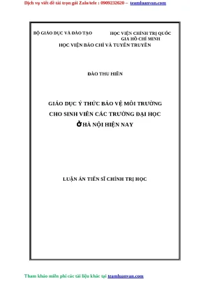 Luận văn thạc sỹ giáo dục ý thức bảo vệ môi trường cho sinh viên các trường đại học hà nội hiện nay