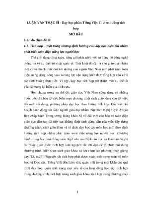 Luận văn thạc sĩ dạy học phần tiếng việt 11 theo hướng tích hợp