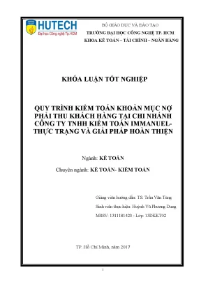 Luận văn thạc sĩ hay quy trình kiểm toán khoản mục nợ phải thu khách hàng tại chi nhánh công ty tnhh kiểm toán immanuel thực trạng và giải pháp hoàn thiện