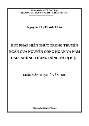 Luận văn thạc sỹ bút pháp hiện thực trong truyện ngắn của nguyễn công hoan và nam cao những tương đồng và dị biệt