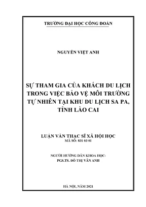 Luận văn thạc sĩ sự tham gia của khách du lịch trong việc bảo vệ môi trường tự nhiên tại khu du lịch sa pa tỉnh lào cai