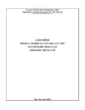 Giáo trình mô đun nghiệp vụ văn thư lưu trữ nghề pháp luật trình độ trung cấp trường cđ kinh tế kỹ thuật bạc liêu