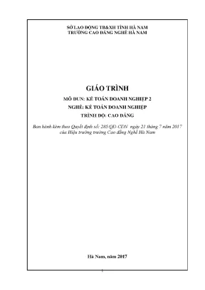 Giáo trình mô đun kế toán doanh nghiệp 2 nghề kế toán doanh nghiệp