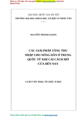 Các giải pháp tăng thu nhập cho nông dân ở trung quốc từ khi cải cách mở cửa đến nay luận văn thạc sĩ châu á học