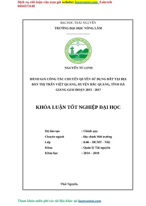 Ánh giá công tác chuyển quyền sử dụng đất tại địa bàn thị trấn việt quang huyện bắc quang tỉnh hà giang giai đoạn 2015 2017 khóa luận tốt nghiệp đại học