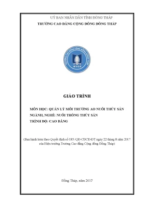 Giáo trình quản lý môi trường ao nuôi thuỷ sản nghề nuôi trồng thuỷ sản cao đẳng