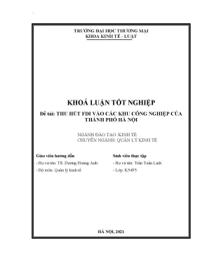 Khóa luận thu hút fdi vào các khu công nghiệp của thành phố hà nội