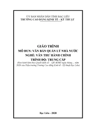 Giáo trình mô đun văn bản quản lý nhà nước ngành văn thư hành chính trình độ trung cấp trường cđ kinh tế kỹ thuật bạc liêu