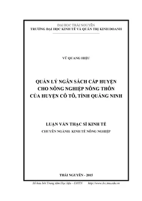 Luận văn thạc sĩ hay quản lý ngân sách cấp huyện cho nông nghiệp nông thôn của huyện cô tô tỉnh quảng ninh