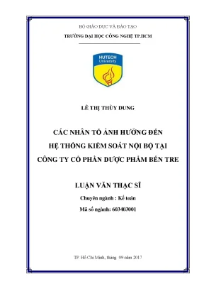 Luận văn thạc sĩ kế toán các nhân tố ảnh hưởng đến hệ thống kiểm soát nội bộ tại công ty cổ phần dược phẩm bến tre