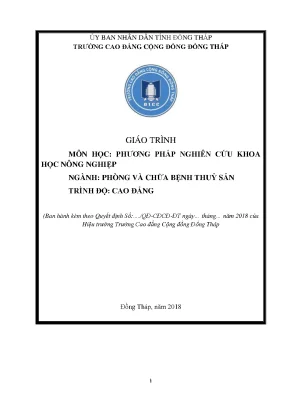 Giáo trình phương pháp nghiên cứu khoa học nông nghiệp nghề phòng và chữa bệnh thuỷ sản cao đẳng