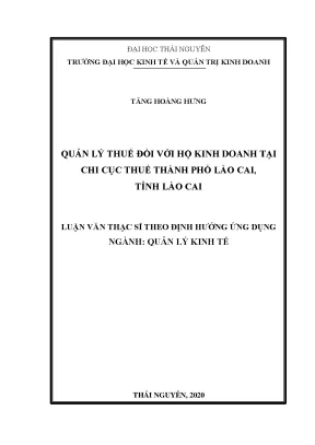 Luận văn thạc sĩ hay quản lý thuế đối với hộ kinh doanh tại chi cục thuế thành phố lào cai tỉnh lào cai