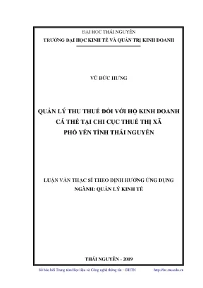 Luận văn thạc sĩ hay quản lý thu thuế đối với hộ kinh doanh cá thể tại chi cục thuế thị xã phổ yên tỉnh thái nguyên