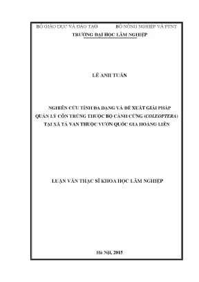 Luận văn thạc sĩ hay nghiên cứu tính đa dạng và đề xuất giải pháp quản lý côn trùng thuộc bộ cánh cứng coleoptera tại xã tả van thuộc vườn quốc gia hoàng liên