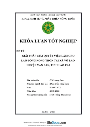 Khóa luận tốt nghiệp giải pháp giải quyết việc làm cho lao động nông thôn tại xã võ lao huyện văn bàn tỉnh lào cai