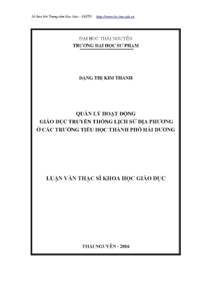 Luận văn thạc sĩ hay quản lý hoạt động giáo dục truyền thống lịch sử địa phương ở các trường tiểu học thành phố hải dương