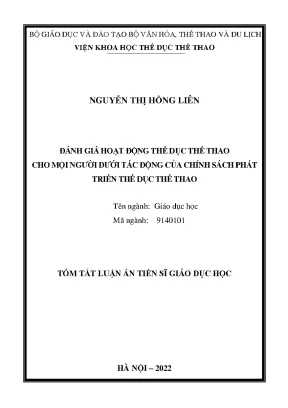 Luận án đánh giá hoạt động thể dục thể thao cho mọi người dưới tác động của chính sách phát triển thể dục thể thao nguyễn thị hồng liêntt