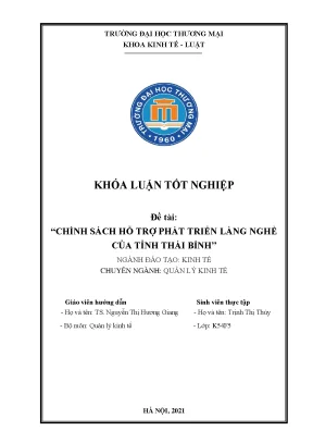 Khóa luận chính sách hỗ trợ phát triển làng nghề của tỉnh thái bình