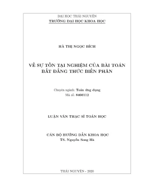 Luận văn thạc sĩ hay về sự tồn tại nghiệm của bài toán bất đẳng thức biến phân