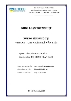 Luận văn thạc sĩ hay rủi ro tín dụng tại vpbank chi nhánh lê văn việt