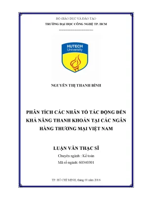 Luận văn thạc sĩ hay phân tích các nhân tố tác động đến khả năng thanh khoản tại các ngân hàng thương mại việt nam