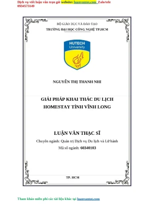 Giải pháp khai thác du lịch homestay tỉnh vĩnh long luận văn thạc sĩ