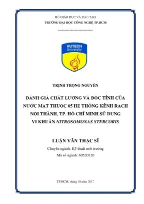 Luận văn thạc sĩ kỹ thuật môi trường đánh giá chất lượng và độc tính của nước mặt thuộc 05 hệ thống kênh rạch nội thành tp hcm sử dụng vi khuẩn nitrosomonas stercoris