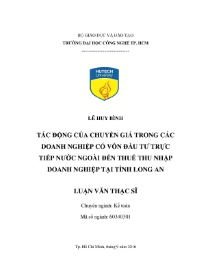 Luận văn thạc sĩ hay tác động của chuyển giá trong các doanh nghiệp có vốn đầu tư trực tiếp nước ngoài đến thuế thu nhập doanh nghiệp tại tỉnh long an