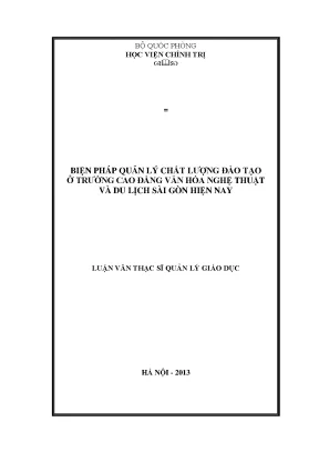 Luận văn thạc sĩ biện pháp quản lý chất lượng đào tạo ở trường cao đẳng văn hóa nghệ thuật và du lịch sài gòn hiện nay
