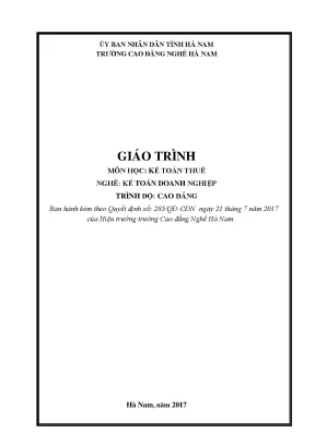 Giáo trình môn học kế toán thuế nghề kế toán doanh nghiệp